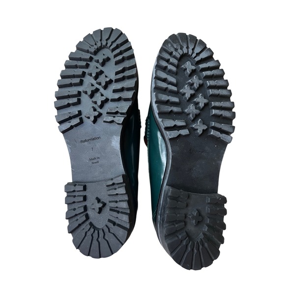 Reformation Agathea Chunky Loafers Deep Forest Green Size 7 Lug Sole Flats - Picture 7 of 8